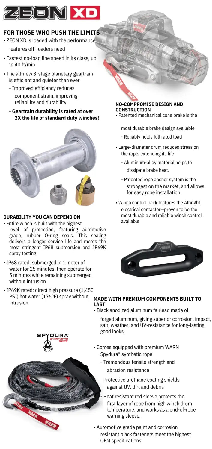 Warn Zeon XD 12-S 12V 12,000lbs Electric Winch with Spydura Synthetic Rope