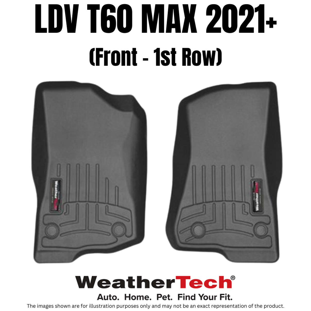 Weathertech FloorLiner Laser Measured Custom Fit | Front and Rear Set - LDV T60 / Max | 2021 + | Front - 1st Row Mats
