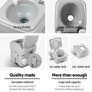 Weisshorn 20L Portable Outdoor Camping Toilet showing features and compact design