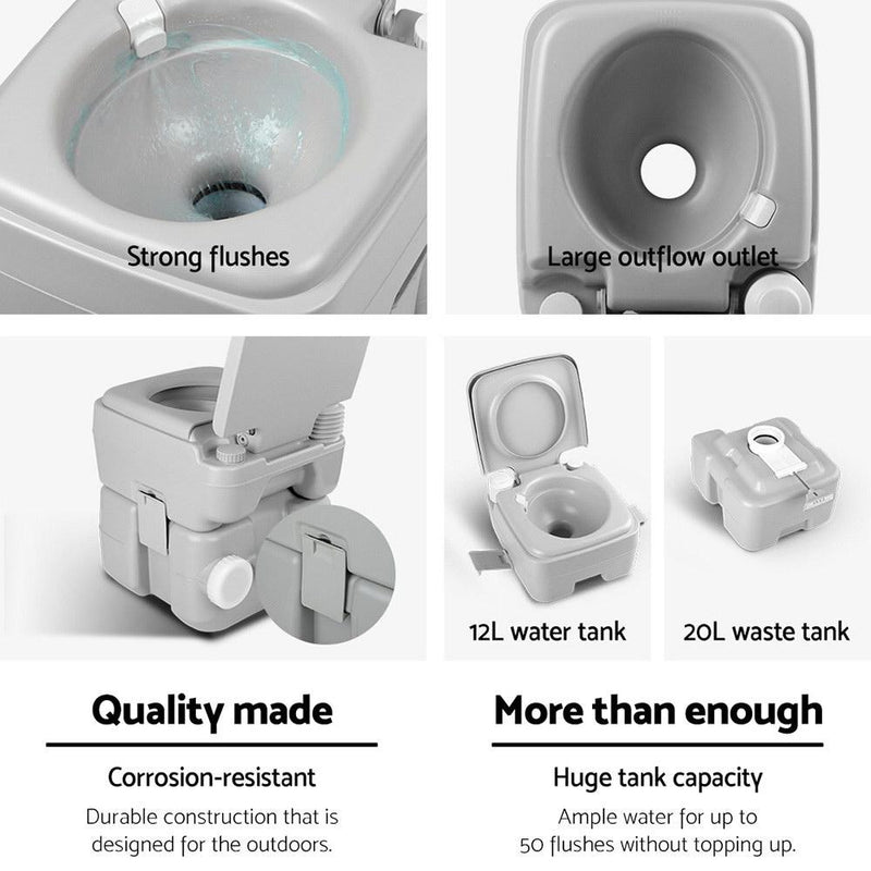 Weisshorn 20L Portable Outdoor Camping Toilet showing features and compact design