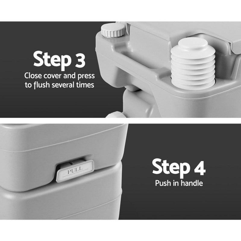 Weisshorn 20L Portable Outdoor Camping Toilet with step-by-step usage instructions