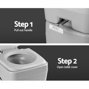 Weisshorn 20L Portable Outdoor Camping Toilet showing instructions for opening cover