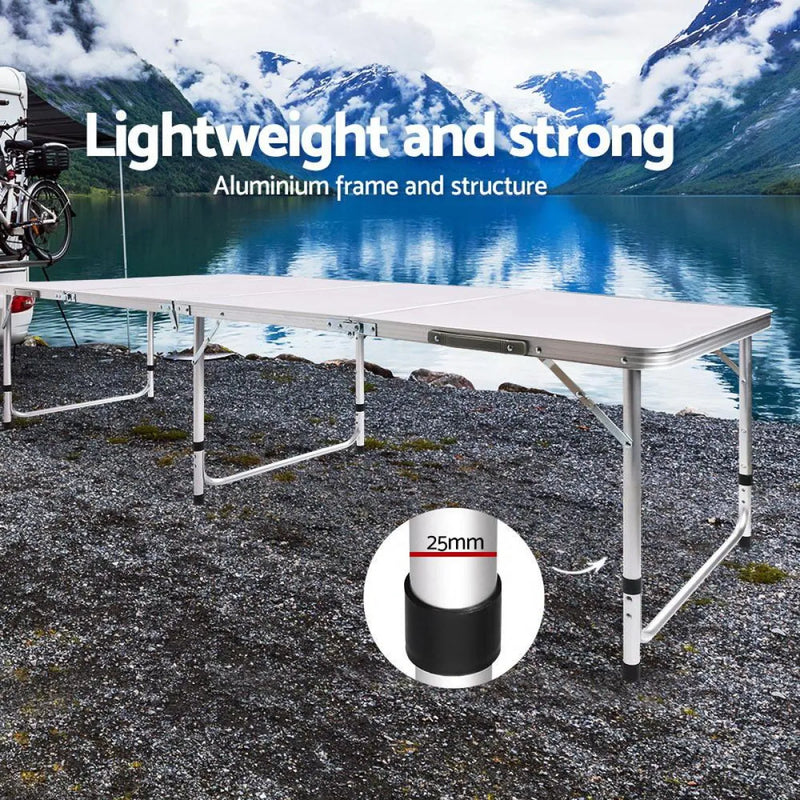 Weisshorn Extra-Length Portable Folding Camping Table with aluminum frame and white top