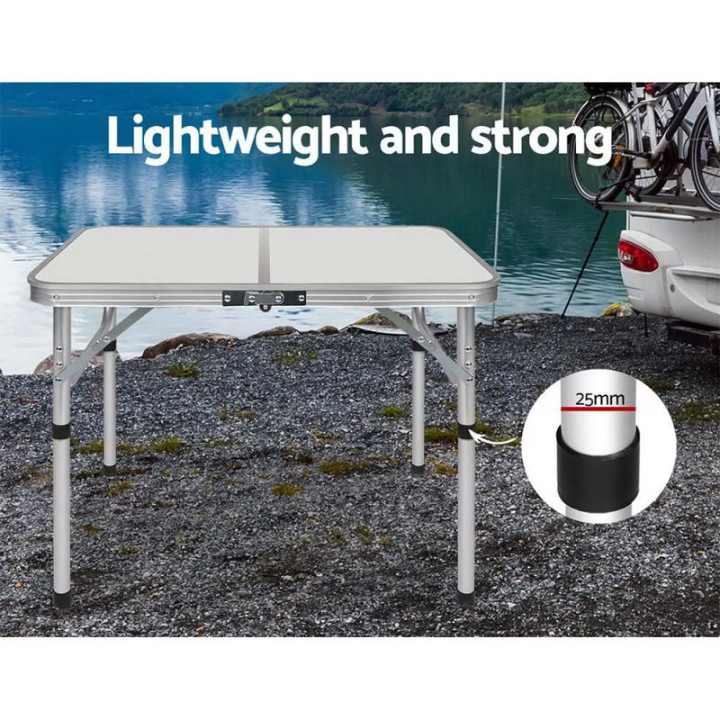 Weisshorn Foldable Kitchen Camping Table with adjustable aluminum legs and white top