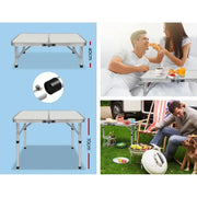 Portable foldable kitchen camping table with adjustable height and aluminum frame