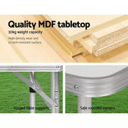 Quality MDF tabletop with hinged supports and rounded corners on Weisshorn foldable kitchen camping table