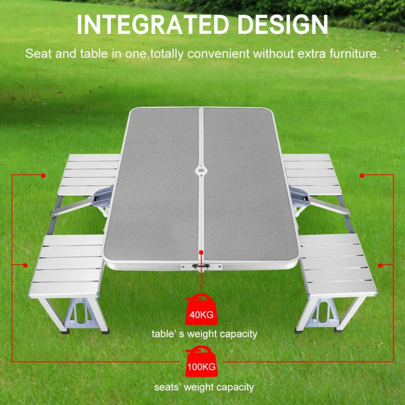 Folding Camping Table with Stools Set Portable Picnic Outdoor Garden BBQ Setting - Outdoor > Camping