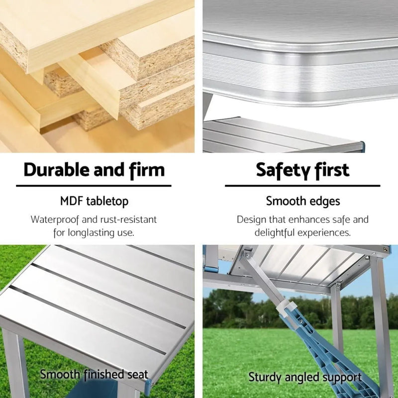 Folding Camping Table with Stools Set Portable Picnic Outdoor Garden BBQ Setting - Outdoor > Camping