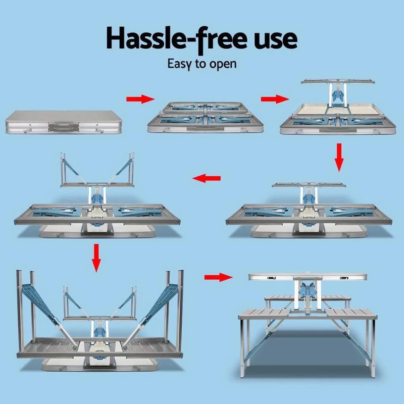 Folding Camping Table with Stools Set Portable Picnic Outdoor Garden BBQ Setting - Outdoor > Camping