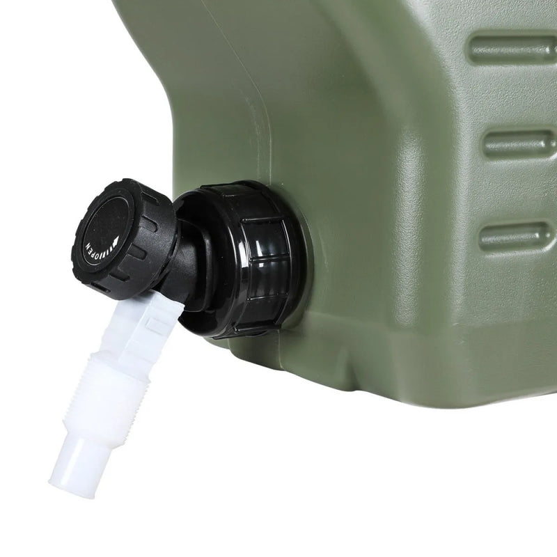 Weisshorn Poly Jerry Can with Tap 12L featuring a wide handle, extension tube, and cleaning brush