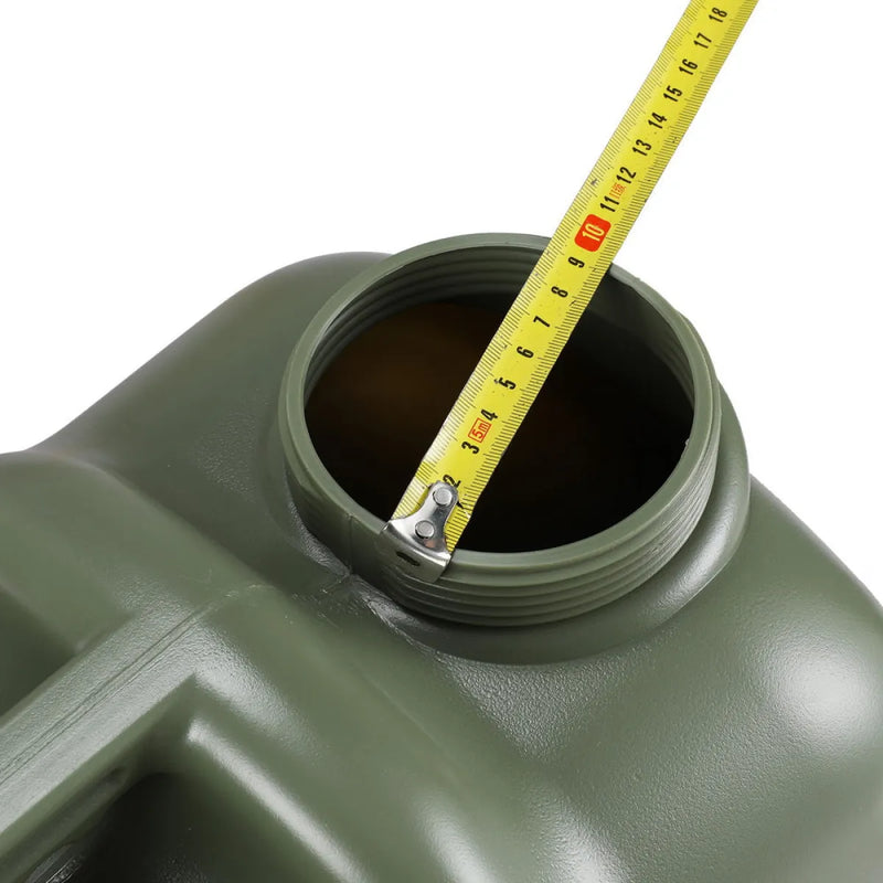 Military-style green plastic water canteen with extension tube and cleaning brush for water tank