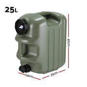Olive green Weisshorn Poly Jerry Can with Tap 25L water tank extension tube cleaning brush