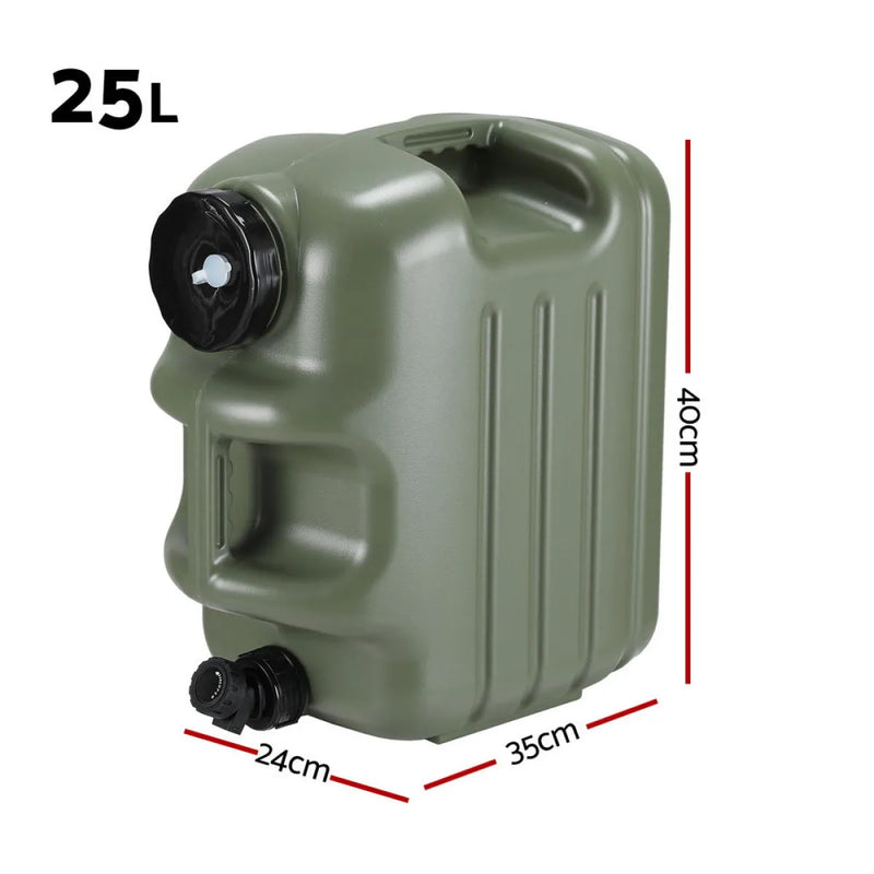 Olive green Weisshorn Poly Jerry Can with Tap 25L water tank extension tube cleaning brush
