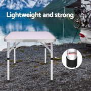Weisshorn Portable Folding Camping Table with adjustable legs and white top