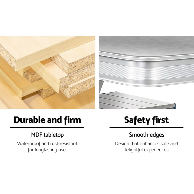 Comparison of MDF and smooth-edged camping table features highlighting durability and safety