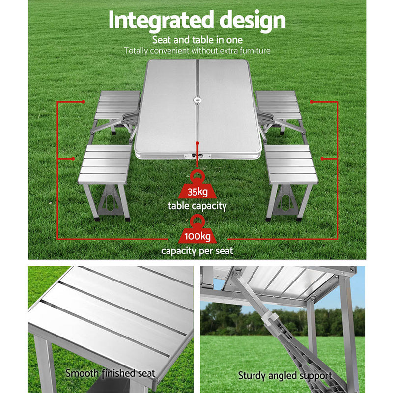 Portable folding camping table with integrated seats from Weisshorn, ideal for outdoor camping
