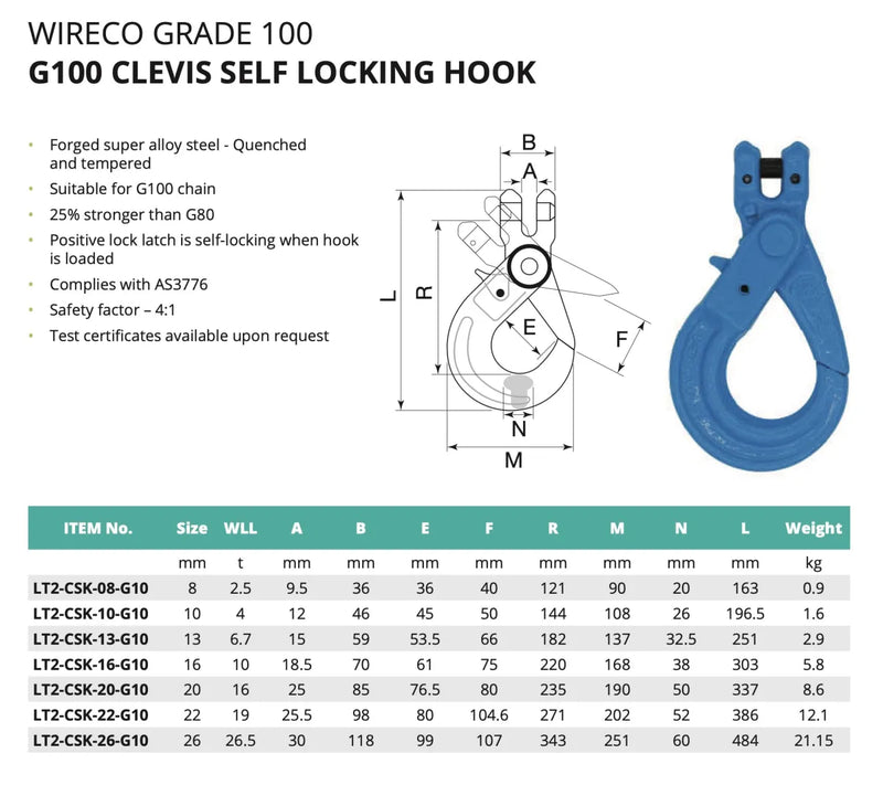 WireCo G100 8mm 1 Leg Chain Sling | 2.5t | 2m 8m