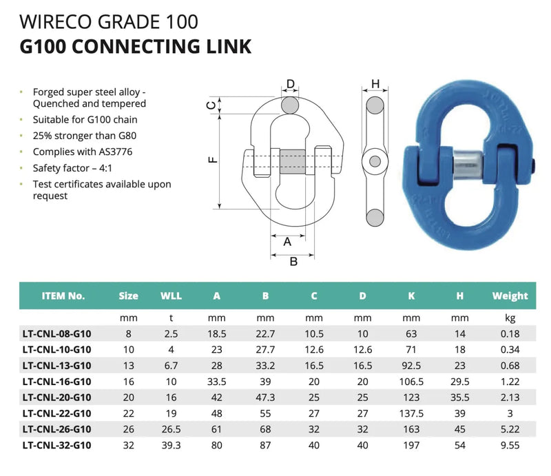 WireCo G100 8mm 1 Leg Chain Sling | 2.5t | 2m 8m