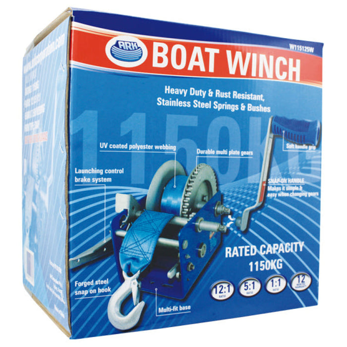 Ark 2500lb Manual Boat Trailer Winch with Web Strap - Hand Winch