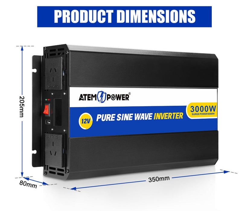 Atem Power 12V to 240V 3000W/6000W Pure Sine Wave Power Inverter - Power Inverter