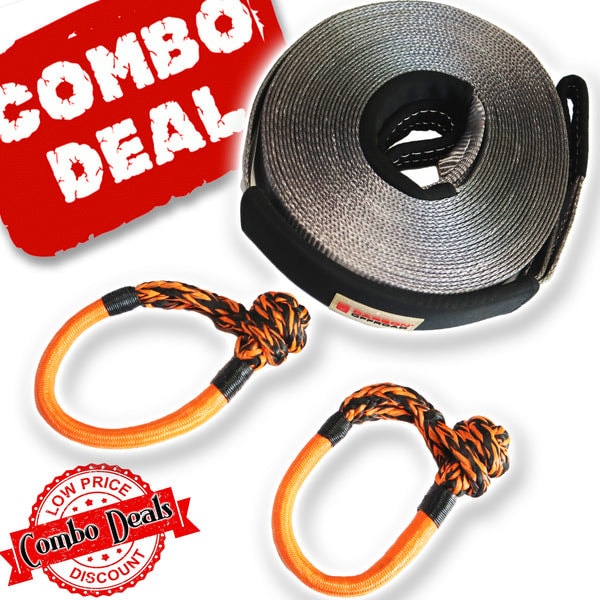 Carbon Offroad 20m 8T Winch Extension Strap and 2-Piece Soft Shackle Bundle - Recovery Gear Bundles