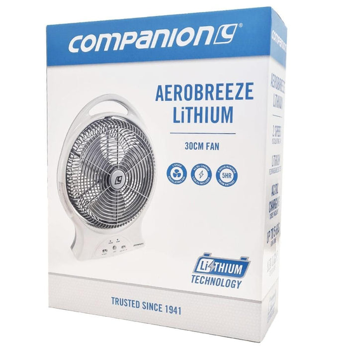 Companion Aerobreeze 30cm Rechargeable Lithium Portable Fan - Camping Accessories