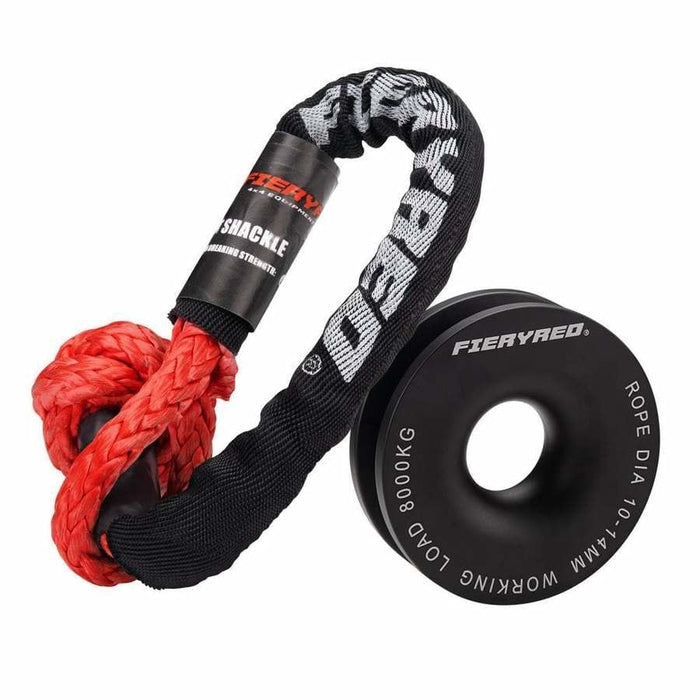 FieryRed Recovery Snatch Block Pulley Rope Ring | 8T+15T Soft Shackle - Recovery Gear