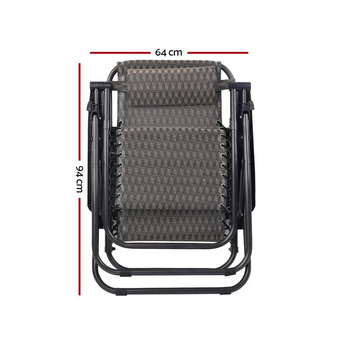 Gardeon Zero Gravity Chairs 2PC Reclining Outdoor Furniture Sun Lounge Folding Camping Lounger | Grey - Camping Accessories