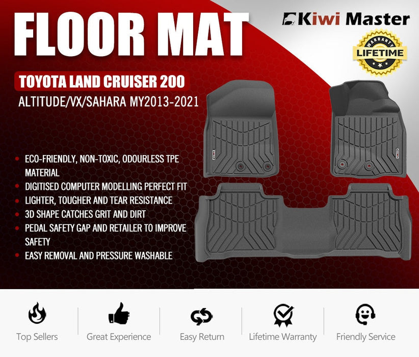 Kiwi Master Car Floor Mats for Toyota Land Cruiser 200 Series VX Sahara MY | 2013 - 2021 - Car Floor Mats