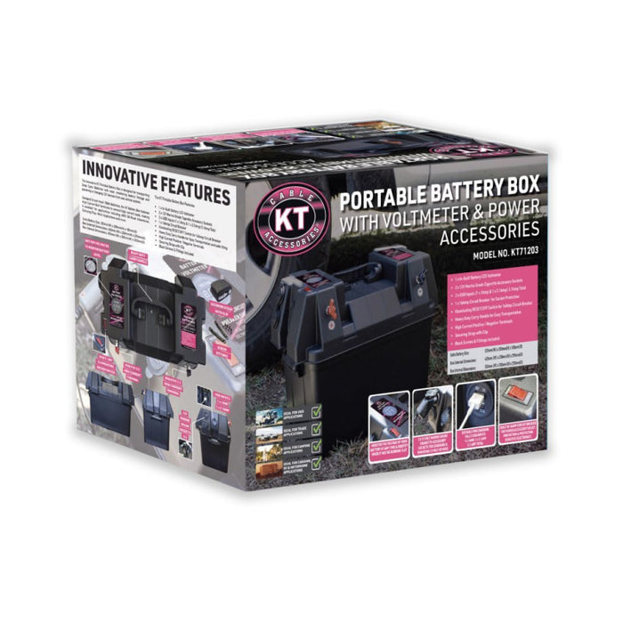 KT Cables Portable Battery Box with Voltmeter and Power Accessories - Battery Pack