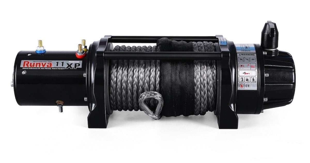 Runva 11XP Premium 12V Black Recovery Winch with Grey Synthetic Rope Full IP67 Protected 