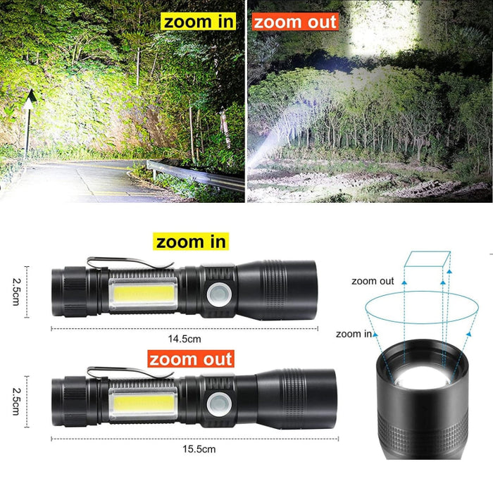 7 Modes Waterproof Rechargeable UV Light Flashlight Torch for Camping - Torches